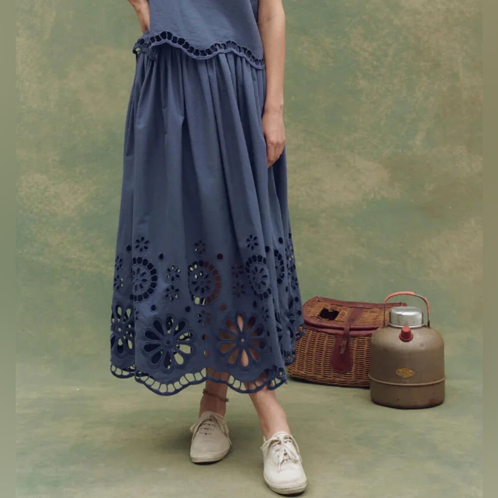 Super Bloom Eyelet Skirt. Vintage Blue. The Great.